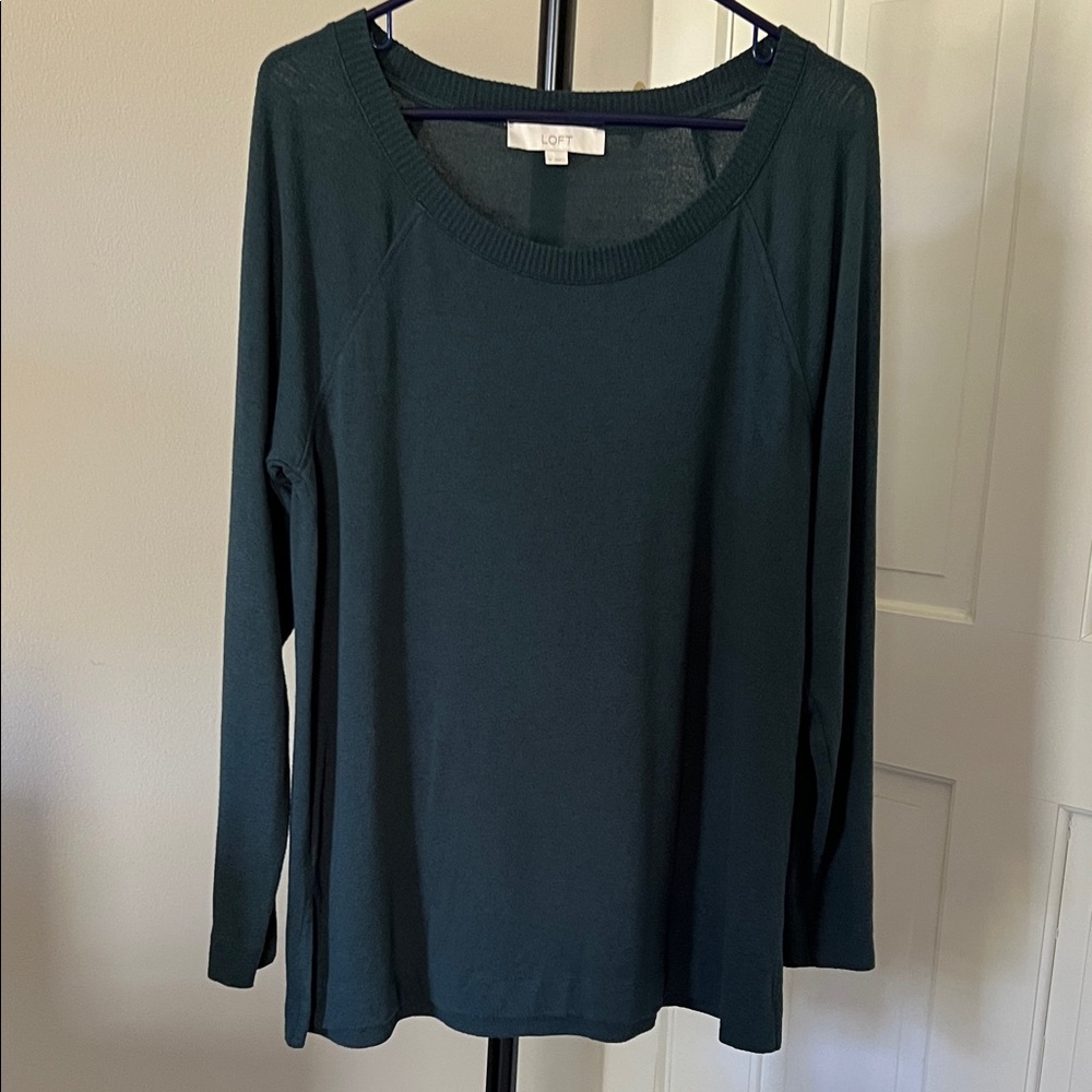 LOFT Dark Teal Long Sleeve Scoop Neck Top, Medium